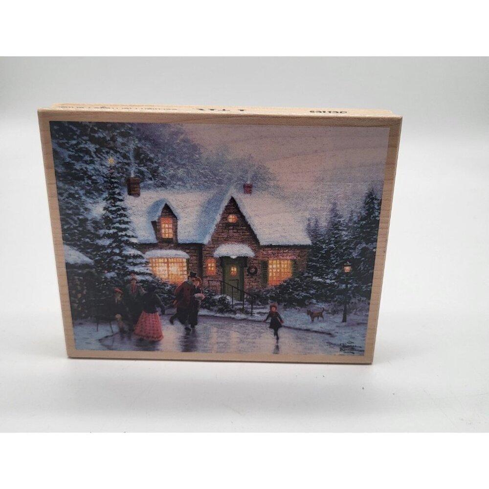Thomas Kinkade VTG TK-112T Skater's Pond Heritage Farms Series Rubber Stamp 90s